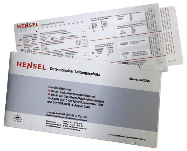 Hensel adatcsúszka védővezetékekhez, 2006/06. változat. Útmutatók kábel- és vezetékvédelem specifikációinak meghatározásához.