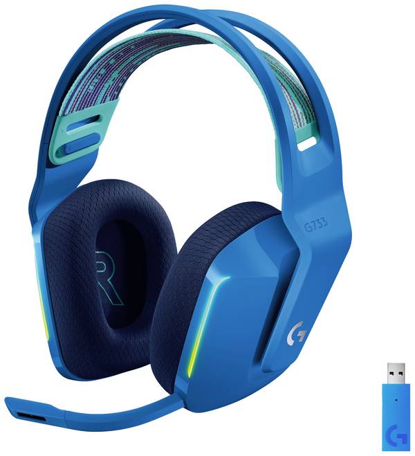 Logitech Gaming G733 LIGHTSPEED  On Ear headset Rádiójel vezérlésű 7.1 Surround Kék  Hangerő szabályozás Gamer