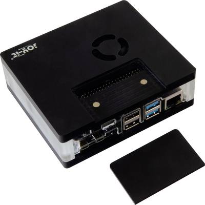 Joy-it RB-MULTIMEDIACASE01 SBC ház Alkalmas: Raspberry Pi® Levehető GPIO-fedél, Aktív hűtővel, Mágneszárral Fekete, Átlá
