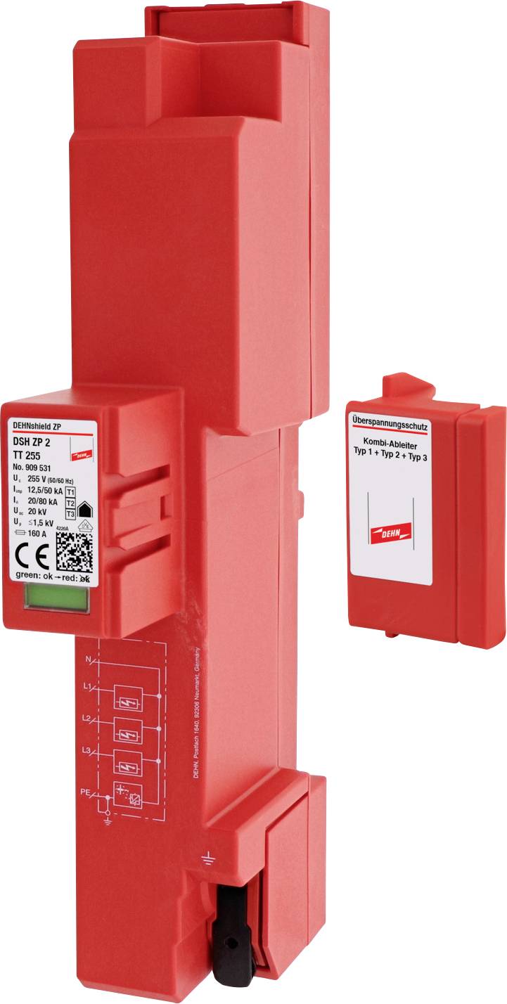 DEHN 909531 DSH ZP 2 TT 255 Kombi levezető Túlfeszültség elleni védelem: 40 mm-es gyűjtősín 1 db