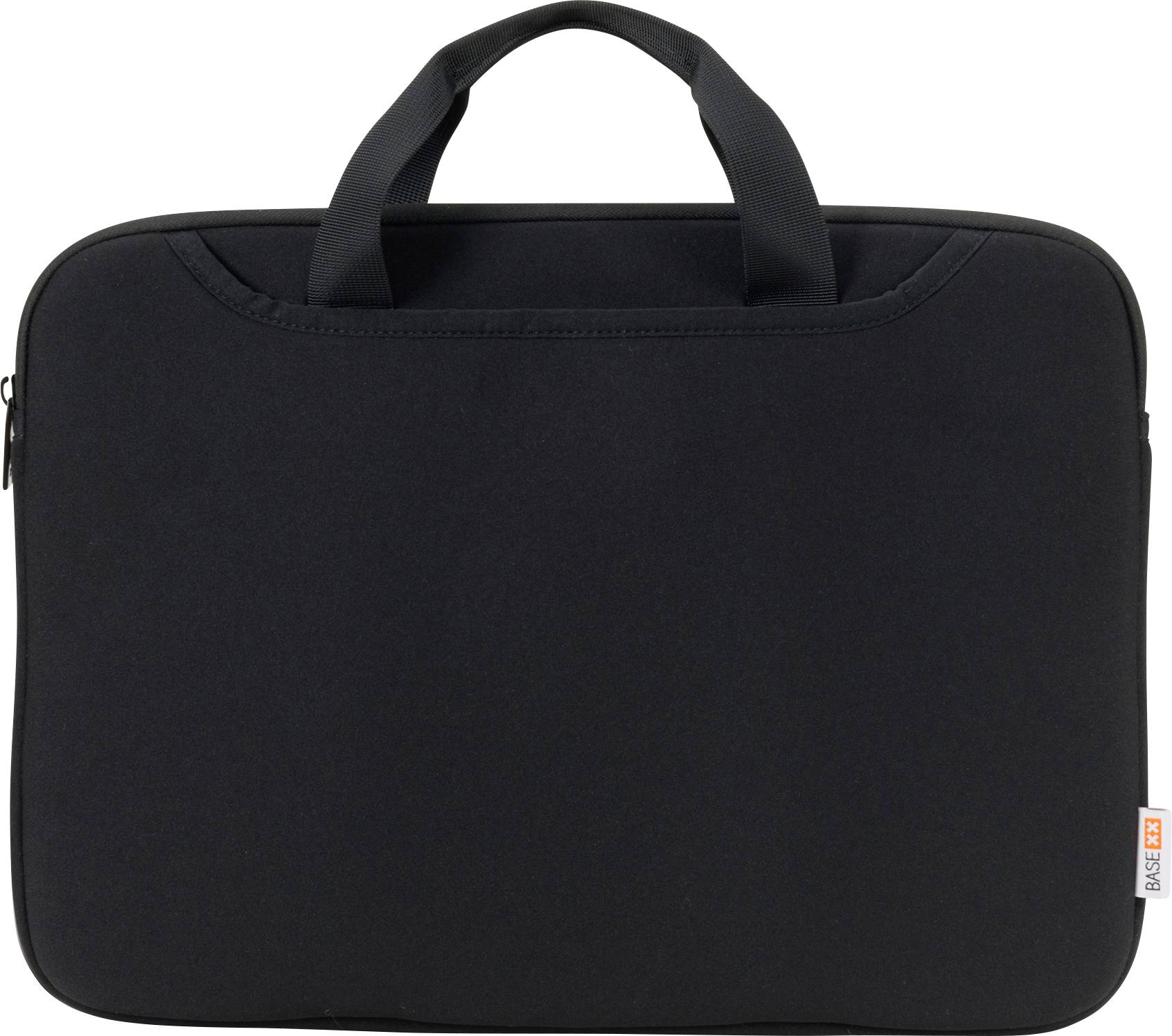 Fekete laptoptáska fogantyúkkal, egyszerű dizájn.