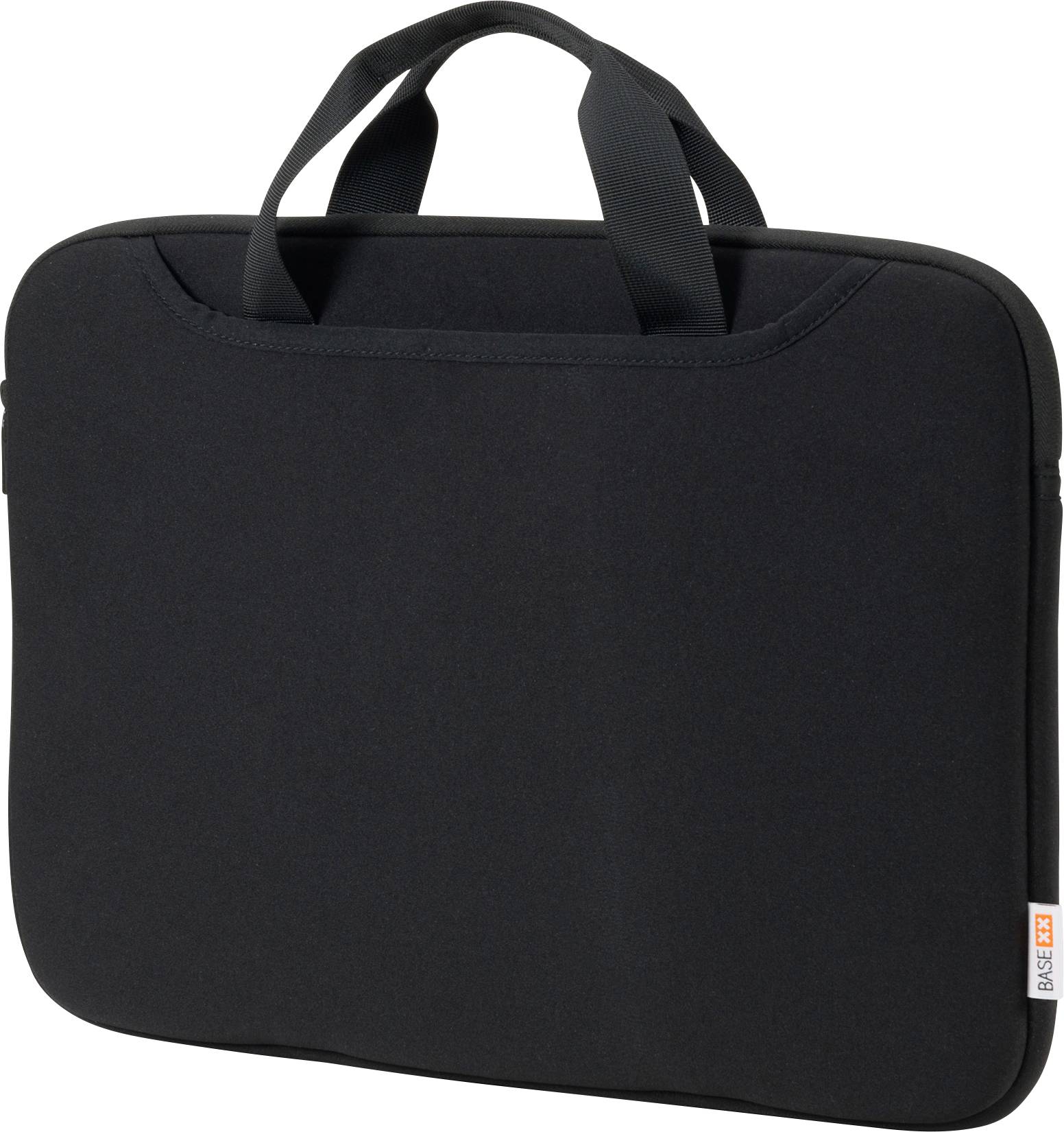 Fekete laptoptáska fogantyúkkal, letisztult dizájnnal, alkalmas laptopok vagy táblagépek biztonságos szállítására.