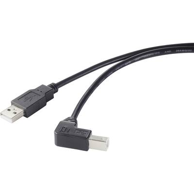 Renkforce USB kábel USB 2.0 USB-A dugó, USB-B dugó 0.5 m Fekete 90°-ban lefelé hajlított RF-4613068