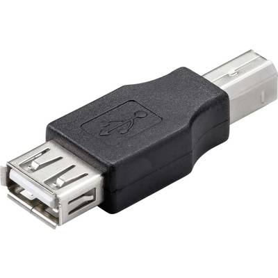 Egy USB-adapter, amely USB-A aljzatból USB-B dugaszba vált át, fehér háttér előtt.