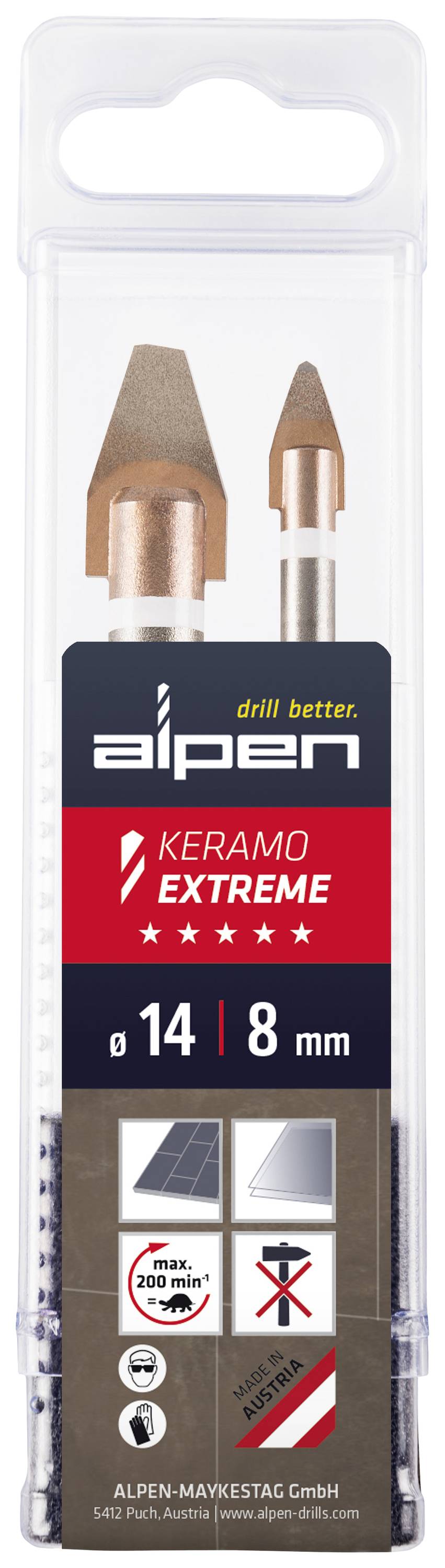 Alpen 0000300002100 Üveg- és csempefúró készlet 10 mm 1/4 (6,3 mm), Hengeres befogószár 2 db