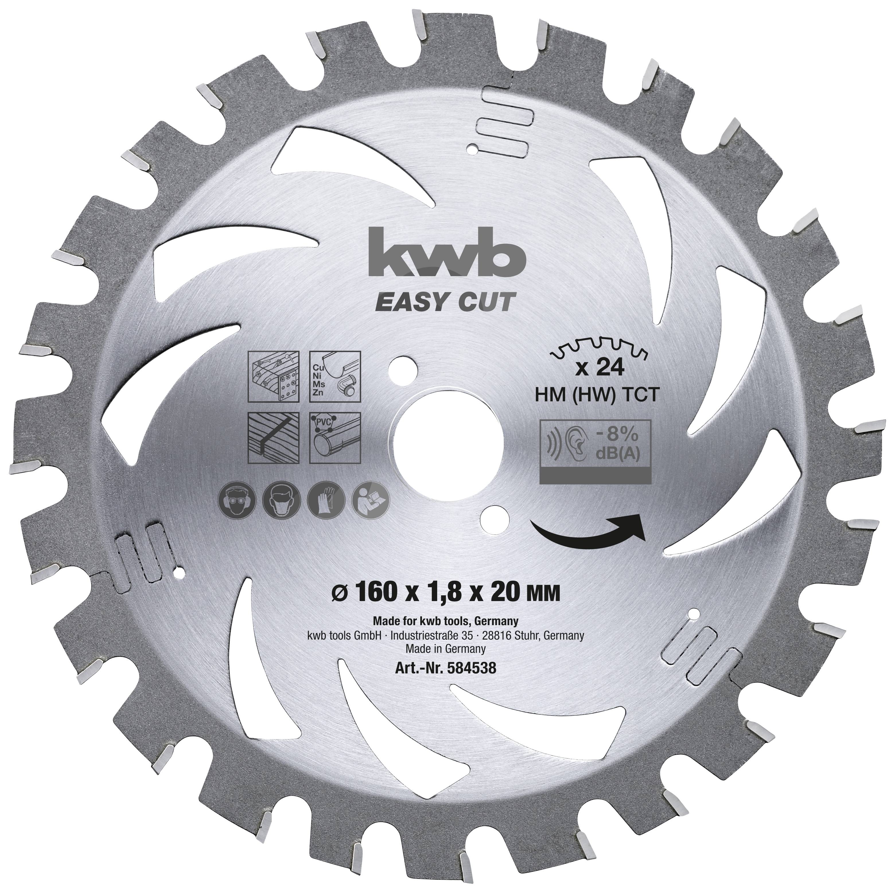 kwb 584538 Keményfém körfűrészlap 160 x 20 x 1.2 mm Fogak száma (collonként): 24 1 db