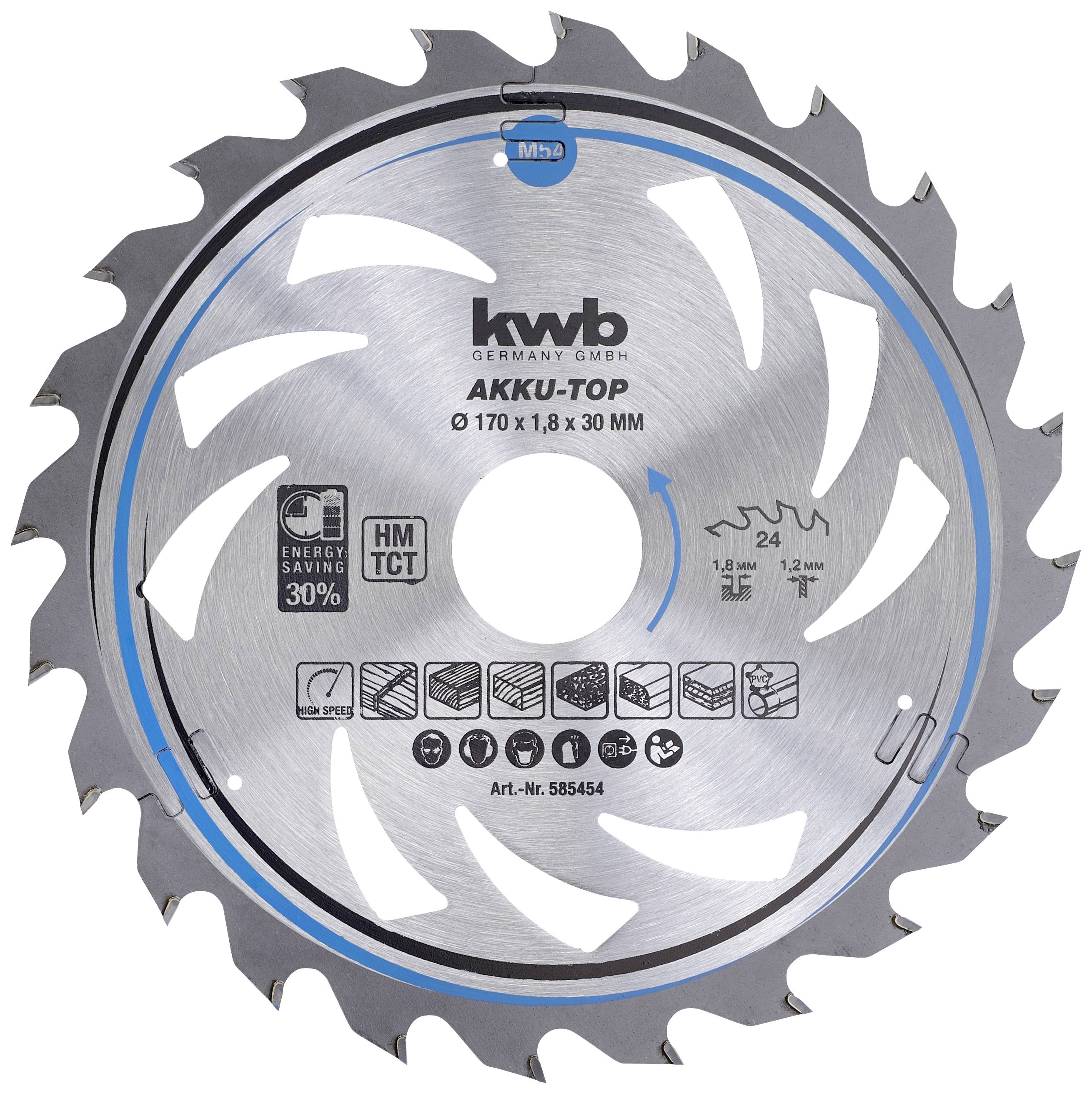 kwb 585454 Keményfém körfűrészlap 170 x 30 x 1.2 mm Fogak száma (collonként): 24 1 db