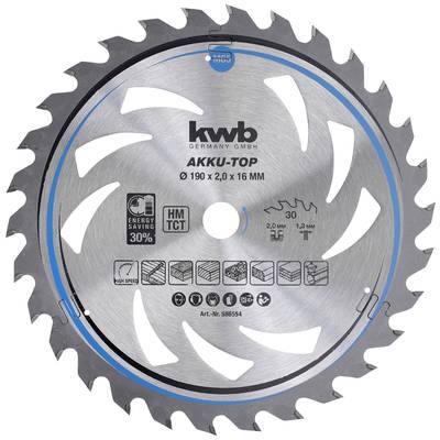 kwb 586554 Keményfém körfűrészlap 190 x 16 x 1.3 mm Fogak száma (collonként): 30 1 db