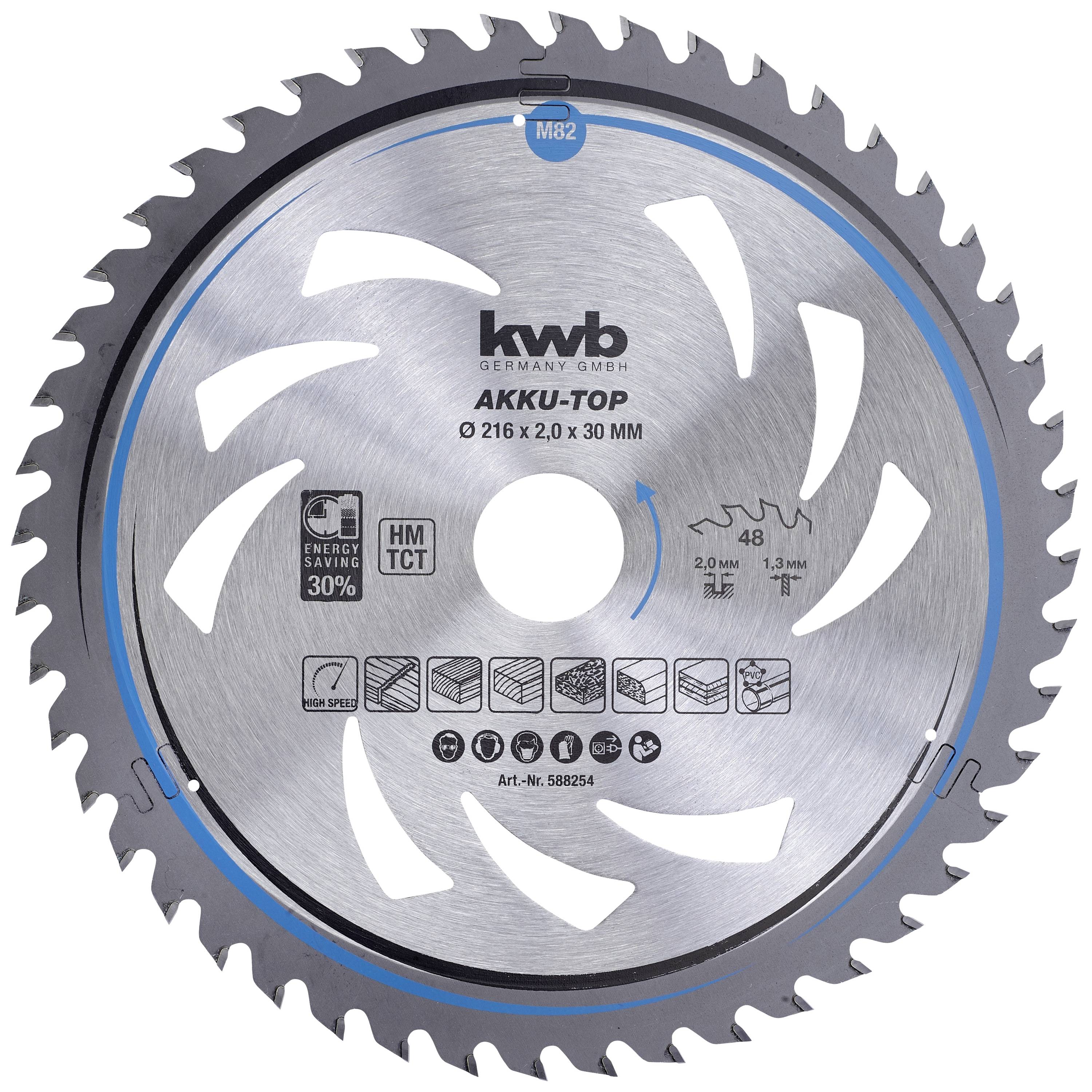 kwb 588254 Keményfém körfűrészlap 216 x 30 x 1.3 mm Fogak száma (collonként): 48 1 db