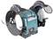 Makita kettős csiszológép, GB801 modell, két csiszolókoronggal, alkalmas különféle csiszolási feladatokhoz műhelyekben.