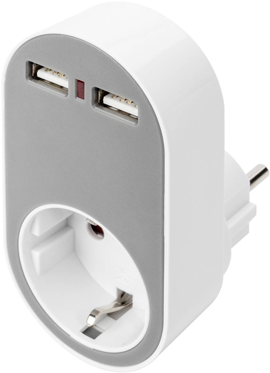 Digitus DIGITUS - Universal Steckdosenadapter mit 2 x USB-A Adapter 2x USB-A Szürke Beltér