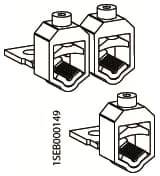 Két azonos mechanikai alkatrész, amelyeknek szerelési lyukai vannak. Téglalap alakú nyílásokkal és lekerekített felső résszel rendelkeznek, csavaros mechanizmussal.