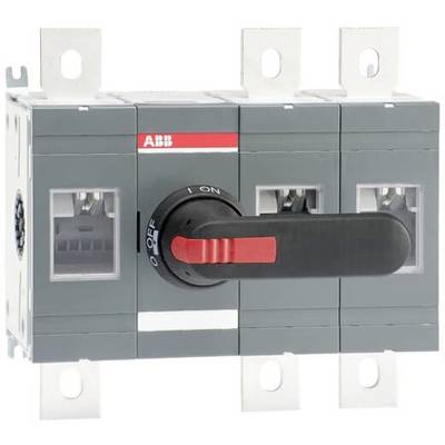 Egy szürke, hárompólusú terheléskapcsoló piros fogantyúval 'KI' állásban; alkalmas elektromos áramkörök leválasztására.