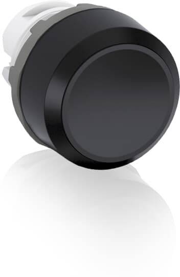 Fekete, kerek nyomógomb elektronikus eszközökhöz, fényes felülettel és tükröző alappal, funkciók vezérlésére vagy aktiválására.