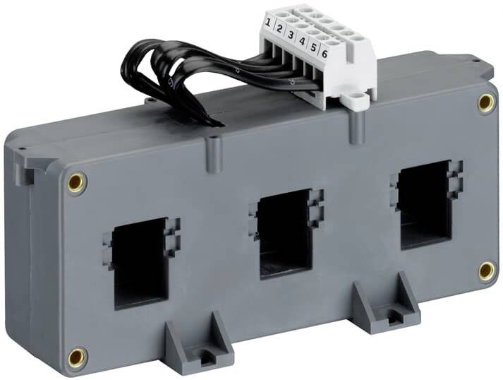 Szürke elektromos csatlakozómodul hat számozott nyílással és fekete kábelekkel, alkalmas áramkörök számára.