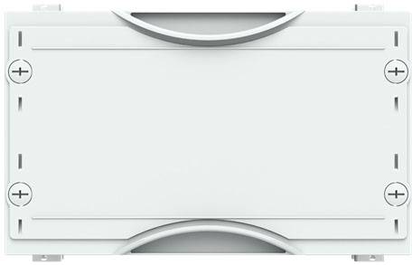 Téglalap alakú fehér műanyag fedő lekerekített sarkokkal és szimmetrikus fogómélyedésekkel a hosszanti oldalain.