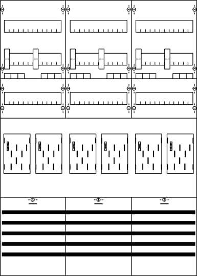 Egy elektromos kapcsolótábla diagramja, amely több biztosítékot és kapcsolót ábrázol, elektromos útvonalakat és vezérlési struktúrákat mutatva.