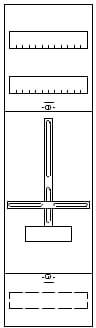 Egy kettős réses blende diagramja két mérőskálával. Bemutatja a állítható réseinek pozícióját és irányultságát.