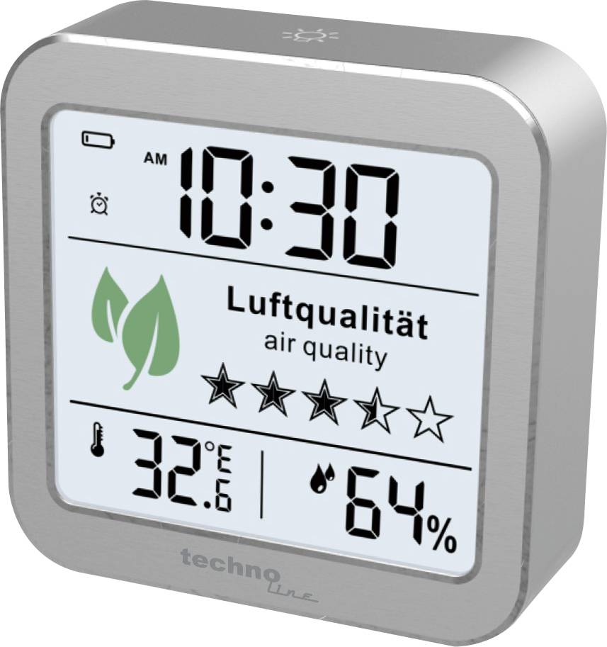 A légállapot-figyelő kijelzője 10:30-kor mutatja a következő adatokat: levegőminőség 3/5 csillag, hőmérséklet 32°C és páratartalom 64%.