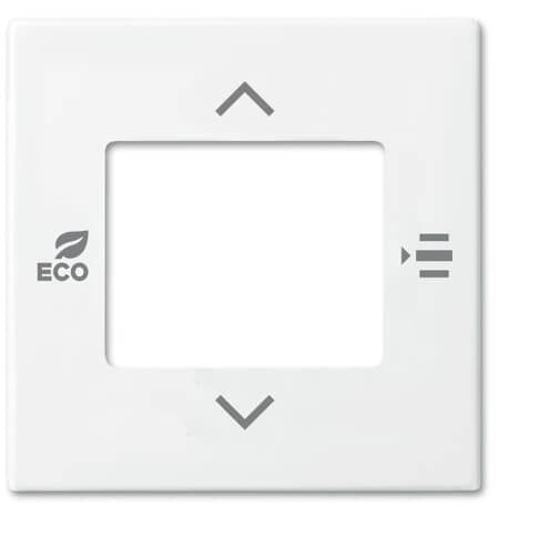 Egy fehér termosztát kezelőpanel három nyíl alakú gombbal és egy 'ECO' szimbólummal a bal oldalán.