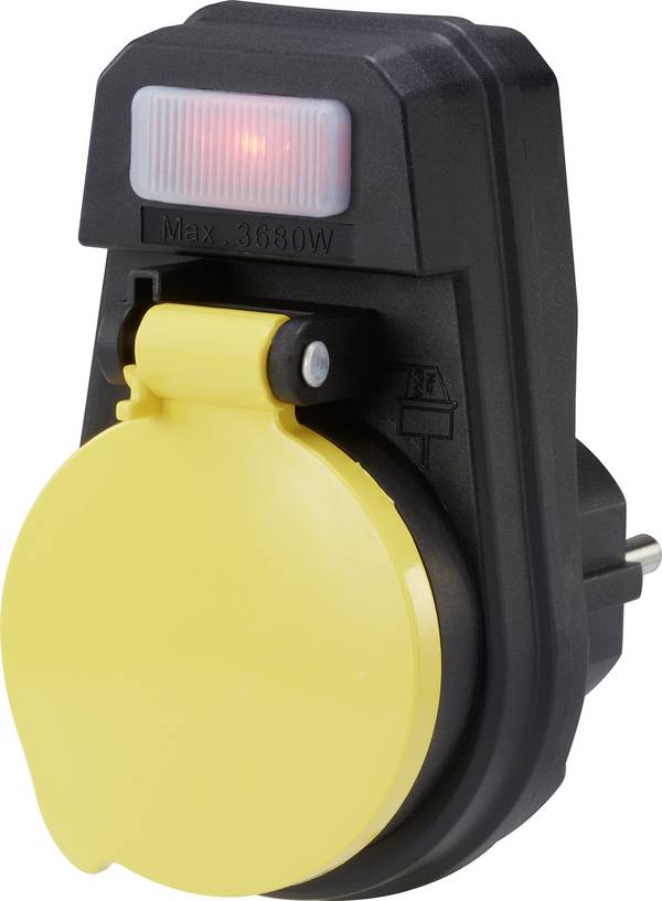 Sygonix SY-4673756 Kapcsolható köztes dugalj Kapcsoló a készüléken  1 pólusú Fekete, Sárga
