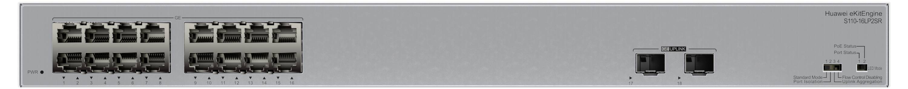 Egy 24 Ethernet porttal és két SFP optikai porttal rendelkező hálózati kapcsoló.