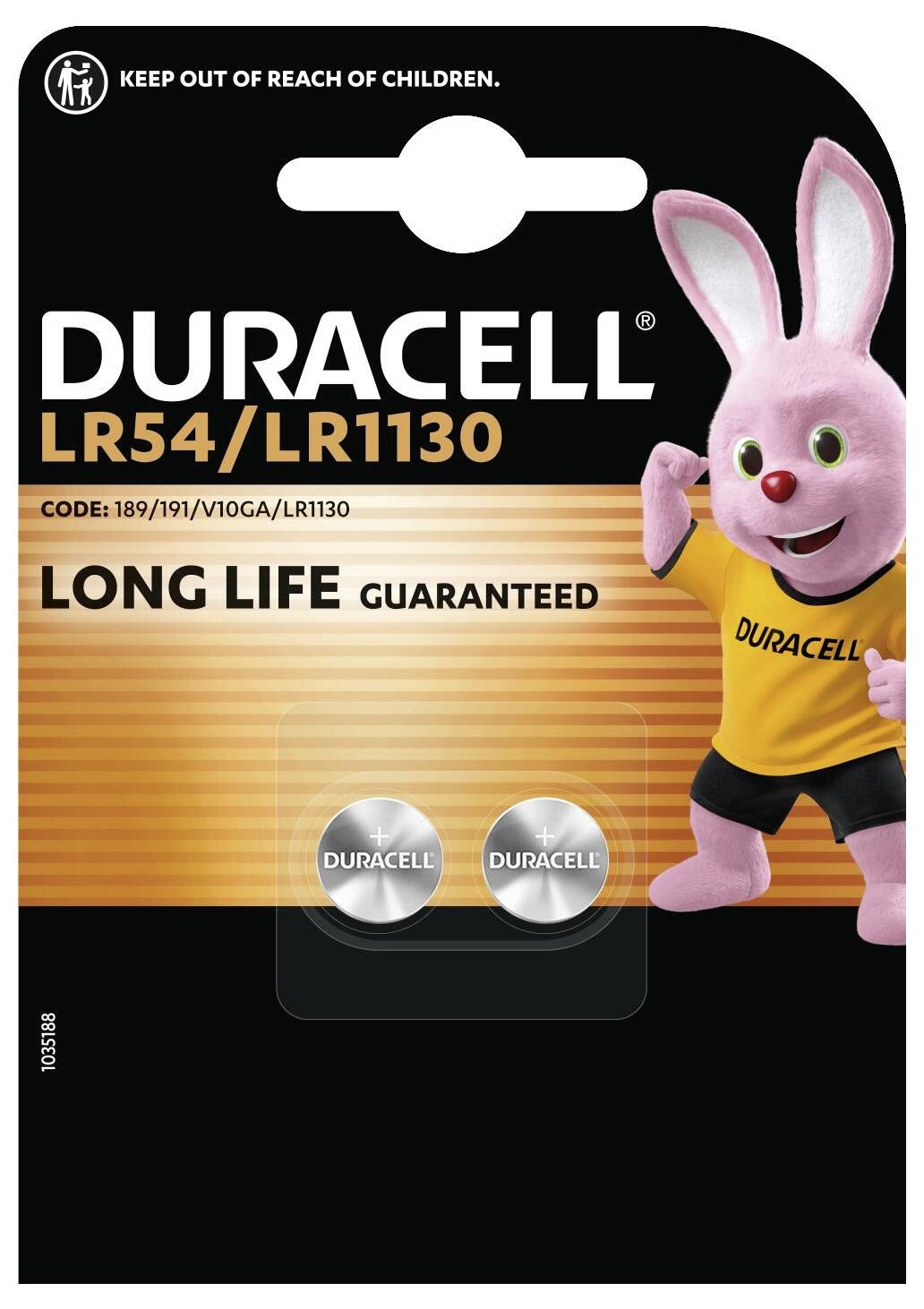 Duracell Gombelem LR 54 1.5 V 2 db 65 mAh Alkáli mangán AG10