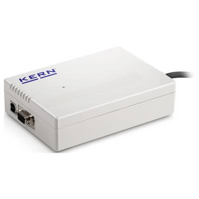 Egy fehér, téglalap alakú doboz a 'KERN' logóval, elektronikus eszközként felismerhető, csatlakozókkal a bal oldalán.