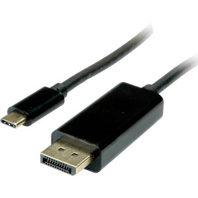 DisplayPort-kábel USB-C csatlakozóval fehér háttér előtt. Balra az USB-C dugó, jobbra a nagyobb DisplayPort dugó.