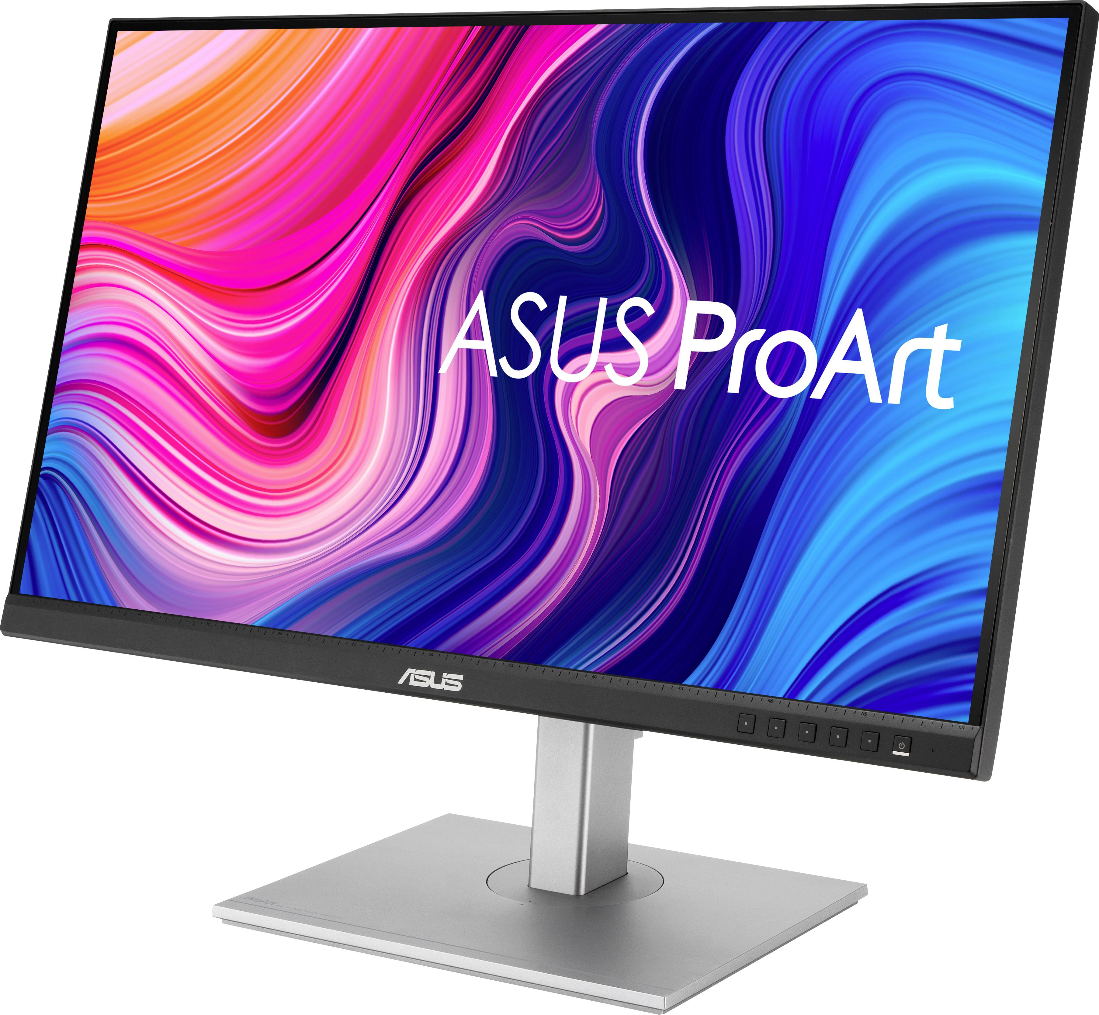 Egy ASUS ProArt márkájú számítógép-képernyő élénk, színes háttérrel.