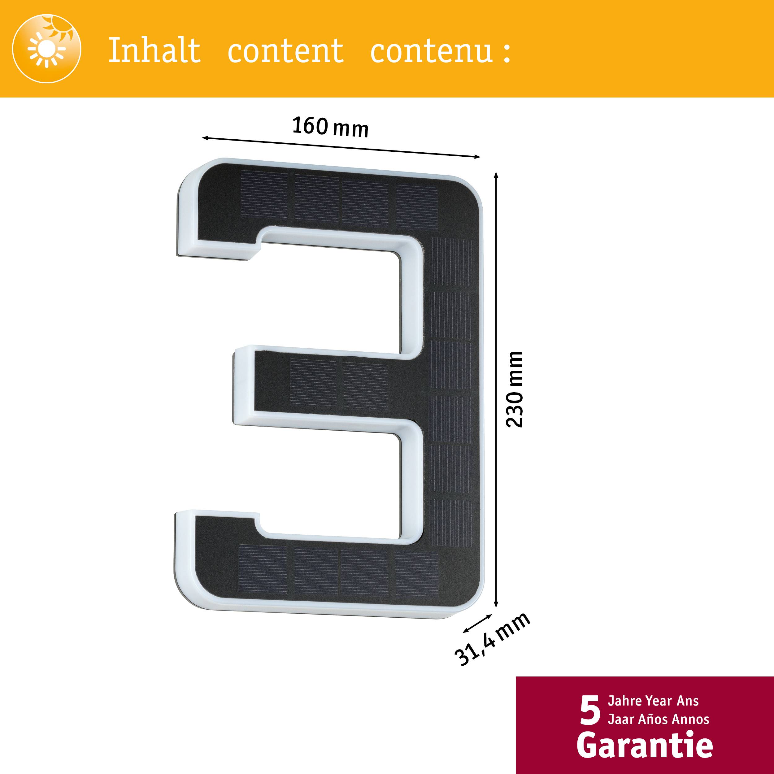 Egy nagy 'E' betű ábrázolása, 230 mm magas és 160 mm széles. Tartalmaz garanciális tájékoztatót: 5 év garancia több nyelven.