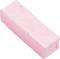 Egy rózsaszínű krétatöredék, téglalap alakú és használatlan, egy fehér felületen fekszik.