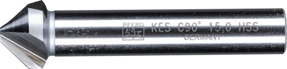 Egy kúpos süllyesztő, amelyen a felirat '90° 15,0 HSS GERMANY', amelyet fémek vagy fa furatok letörésére és simítására használnak.