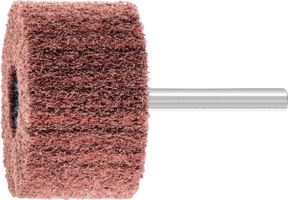 Rozsdabarna csiszolófeltét hengeres fémrúddal. Felületek polírozására vagy csiszolására használható.