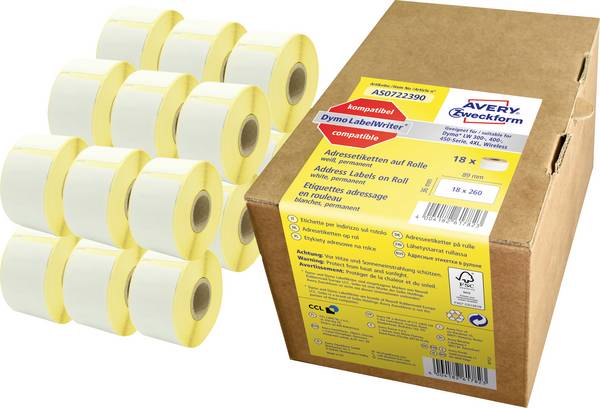 Avery-Zweckform Etikettek 89 x 36 mm Papír Fehér 4680 db Véglegesen tapadó AS0722390 Cím etikett
