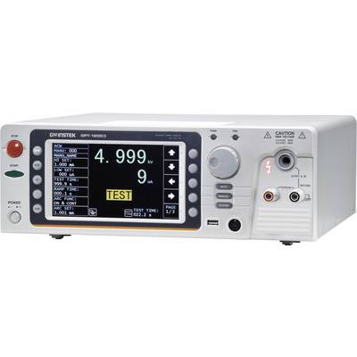 Egy elektronikus teszteszköz fényképe, képernyővel, 4.999 kV feszültség kijelzésével. "TEST" felirattal megjelölve. Kezelőgombok és csatlakozók láthatók.