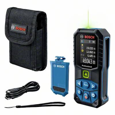 Bosch távolságmérő szett: Lézer távolságmérő kijelzővel, védőtokkal, USB-kábellel, védőfedéllel és kézpánttal. Mérési tartomány akár 150 m.