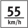 55 km/h sebességkorlátozó tábla fehér betűkkel fekete háttéren.