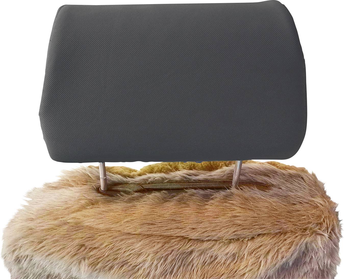 Egy autóülés fekete huzatú fejtámasza.