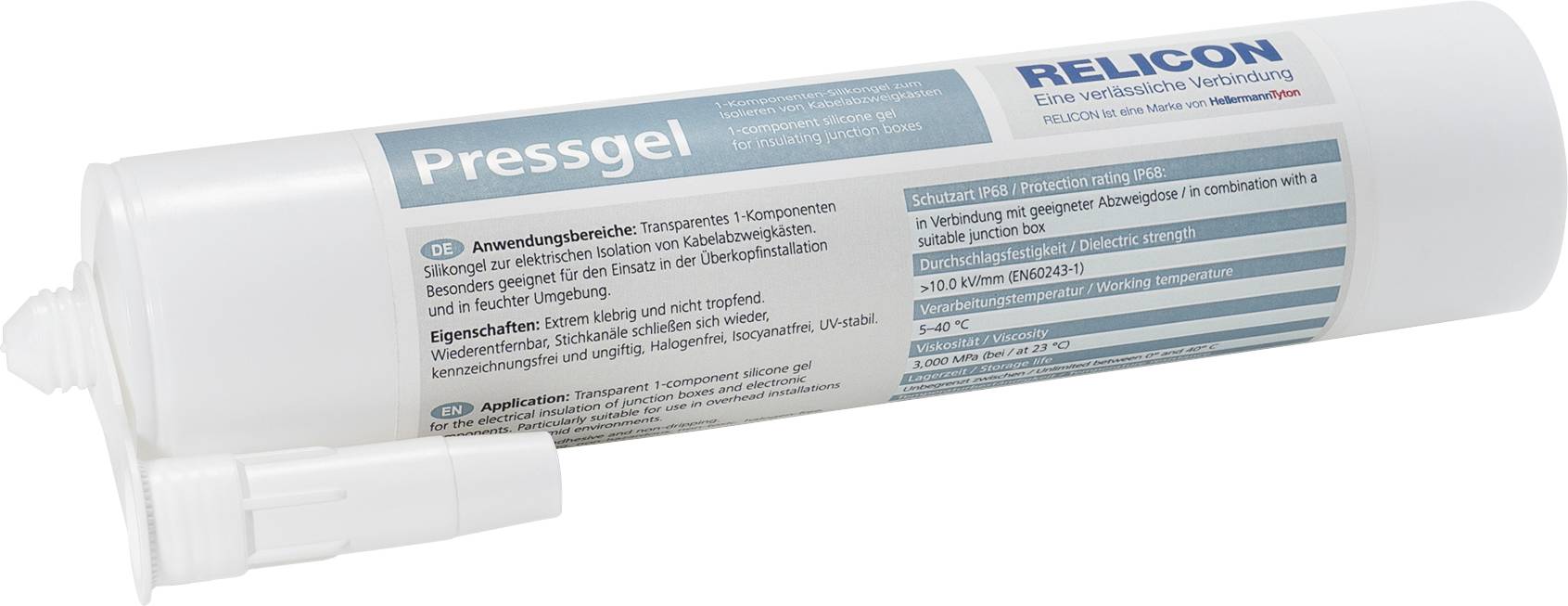 Kartucs Relicon préselt gél, átlátszó, 310 ml. Elektromos szigetelésre és nedvesség elleni védelemre használható kábelcsatlakozásoknál.