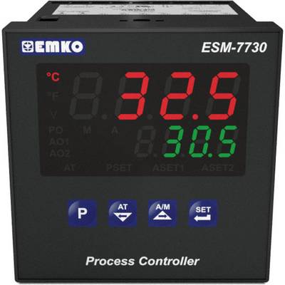 Elektronikus folyamatszabályzó piros színnel mutatja a '32.5°C'-ot és zölddel a '30.5'-öt. A márkanév 'EMKO' és a modell 'ESM-7730' bal felül látható.