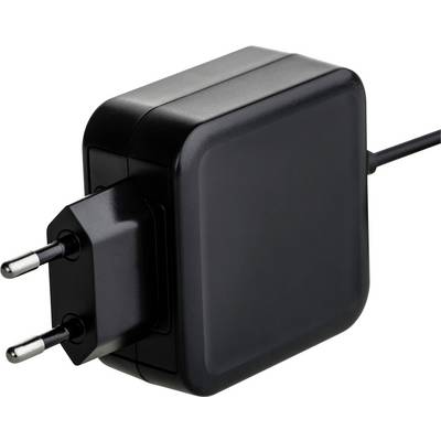 Fekete hálózati adapter kétpólusú csatlakozóval és kábellel, elektronikus eszközökhöz alkalmas.