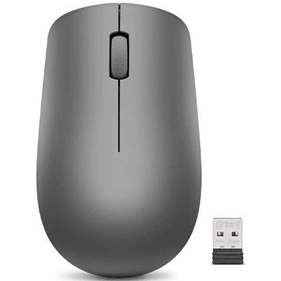 Vezeték nélküli szürke számítógépes egér egy görgetősávval és egy kis USB-vevővel mellette. Ideális vezeték nélküli munkavégzéshez.