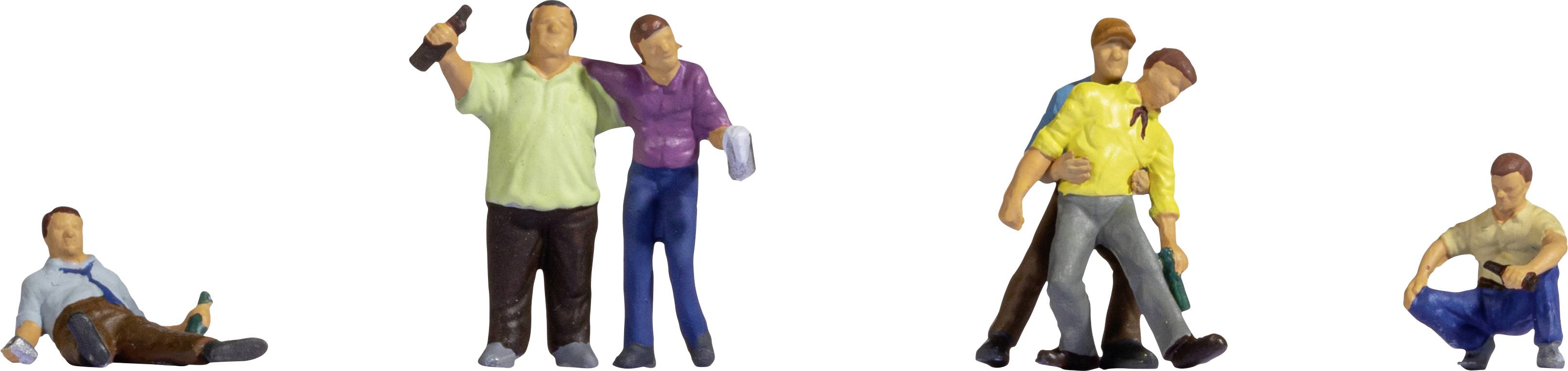 Miniatűr figurák, amelyek az alkoholfogyasztás különböző szakaszait és annak hatásait ábrázolják.