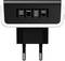 Egy fekete töltő négy USB-porttal és európai csatlakozóval. Ideális több eszköz egyidejű töltéséhez.