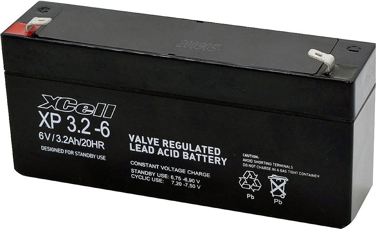XCell XP 3.2 - 6 Ólomakku 6 V 3.2 Ah Ólom-vlies (AGM) (Sz x Ma x Mé) 134 x 67 x 35 mm 4,8 mm-es laposérintkezős dugó Karbantartásmentes