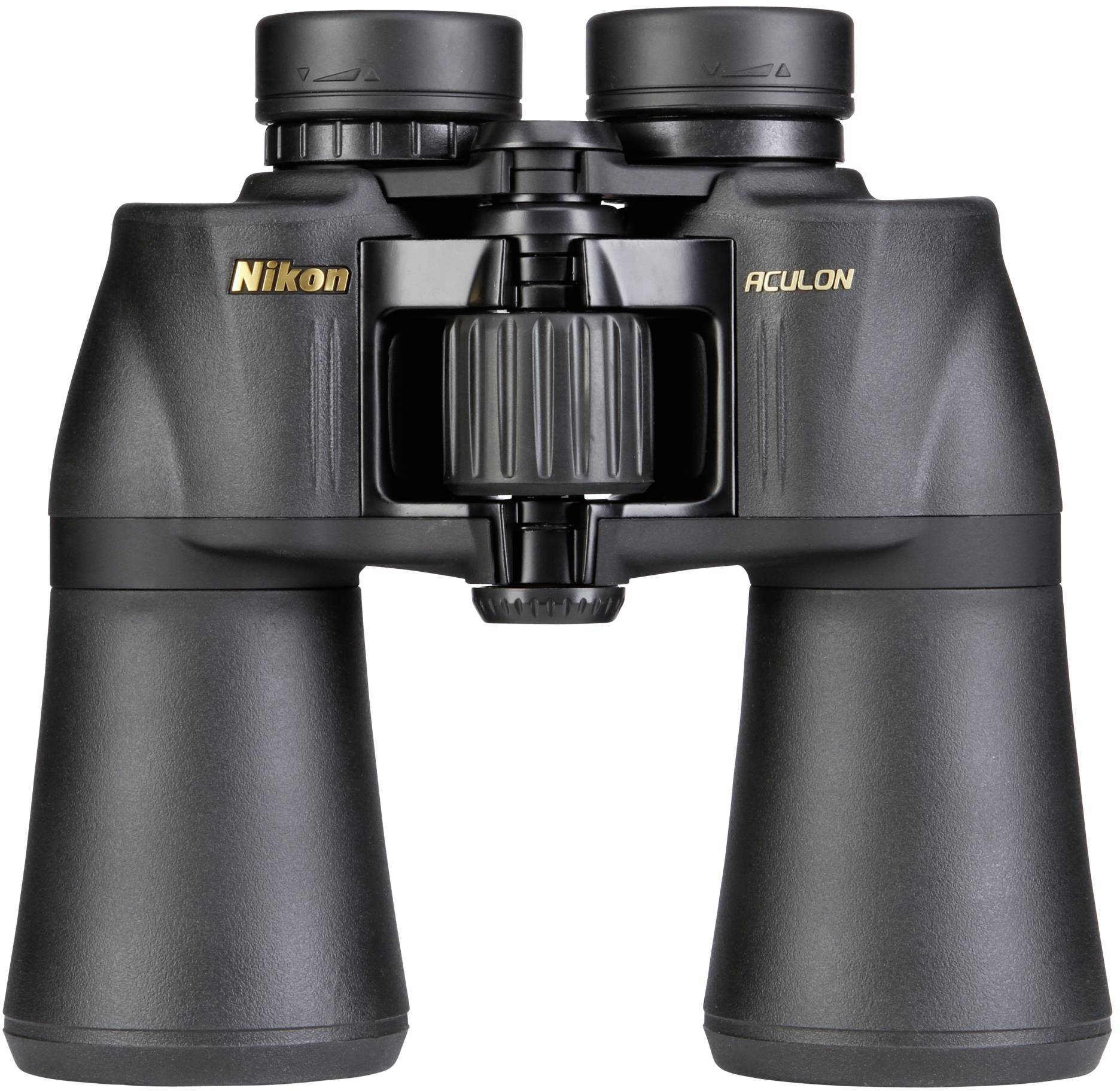 Fekete távcső, amelyen elöl látható a 'Nikon Aculon' felirat.