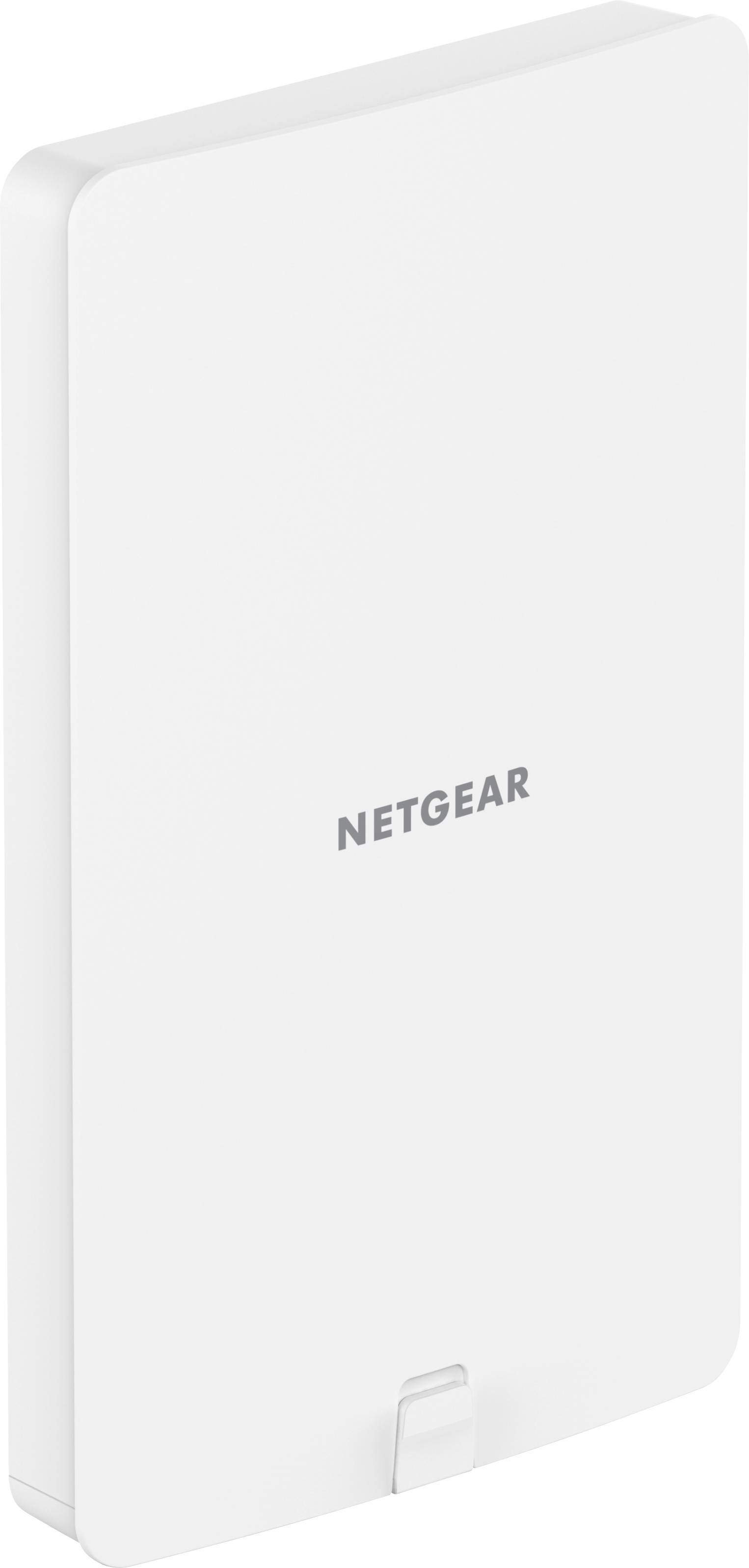 Egy fehér Netgear-eszköz, téglalap alakú és lapos, a logóval a közepén; valószínűleg egy Wi-Fi hozzáférési pont vagy router.