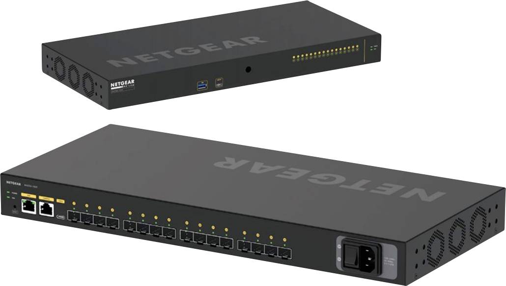 NETGEAR hálózati switch több Ethernet-porttal és szellőzőnyílásokkal, alkalmas informatikai infrastruktúrákhoz.