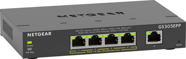 NETGEAR GS305EPP-100PES NETGEAR Plus GS305EPP - Switch - Smart - 5 x 10/100/1000 (4 PoE+) Hálózati switch 5 port 10 GBit/s